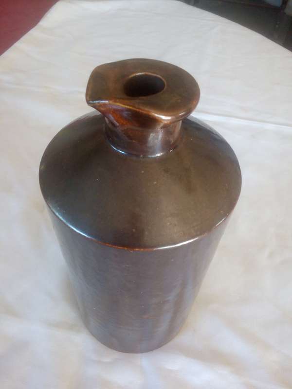 Antique Oven Baked Clay Ink Bottle Glazed