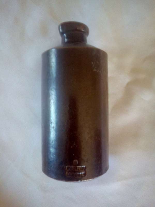Antique Oven Baked Clay Ink Bottle Glazed.