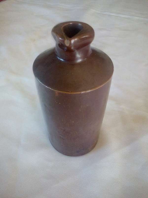 Antique Oven Baked Clay Ink Bottle Glazed.