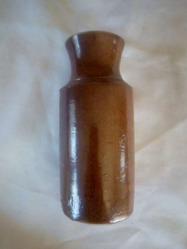 Antique Oven Baked Clay Ink Bottle Glazed