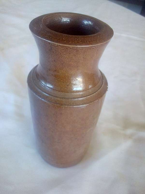Antique Oven Baked Clay Ink Bottle Glazed