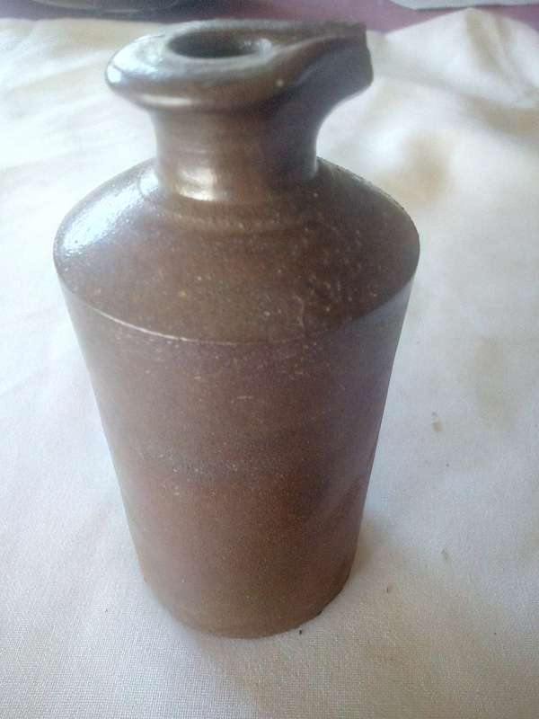 Antique Small Oven Baked Clay Ink Bottle