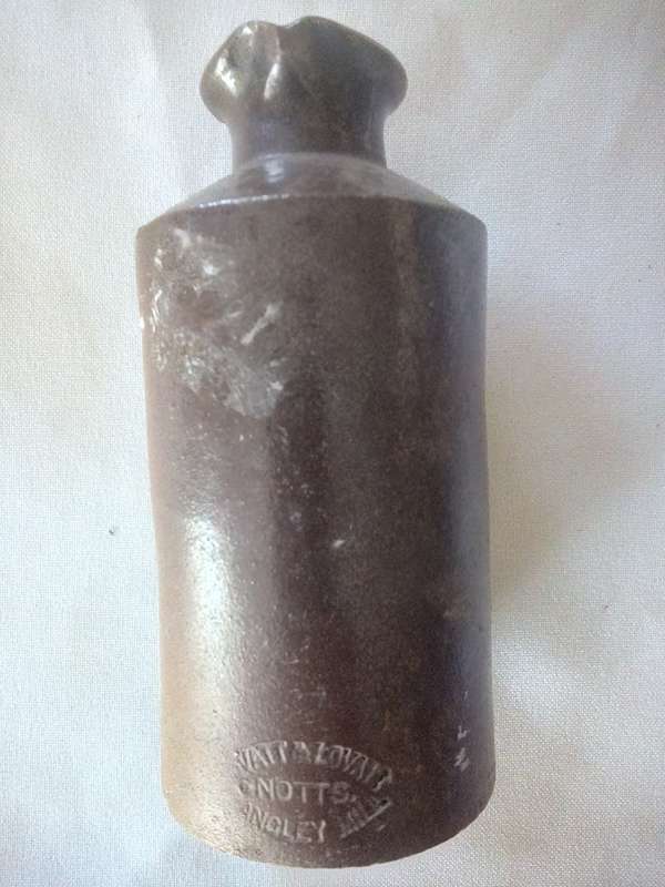 Antique Oven Baked Clay Small Ink Bottle Glazed
