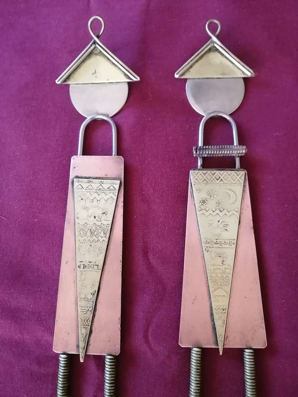 Pair of Wall Hanging Ethnic Brass  and Stainless Steel Spoons