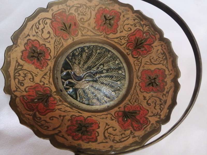 Vintage Brass Dish embossed with Peacock