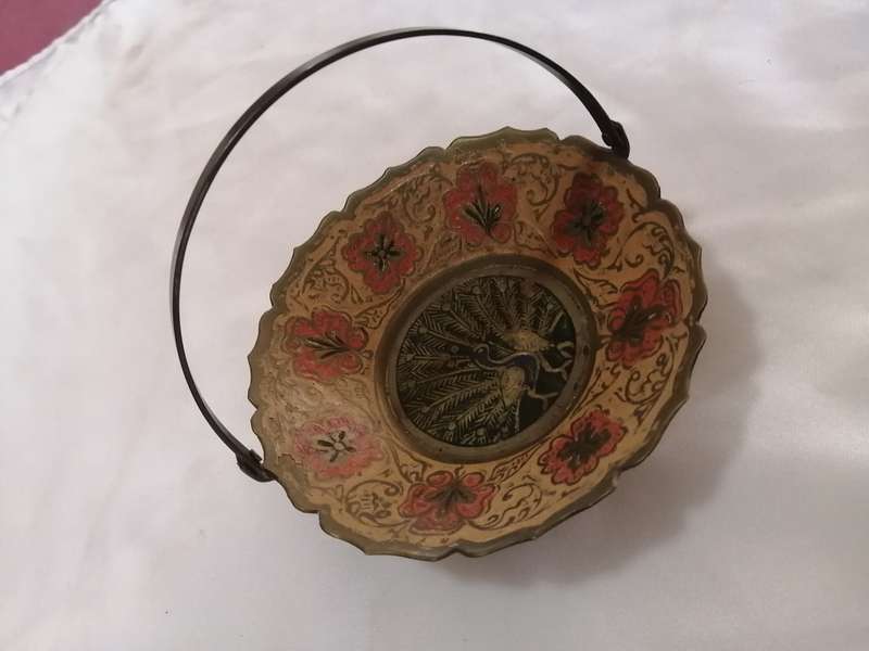 Vintage Brass Dish embossed with Peacock