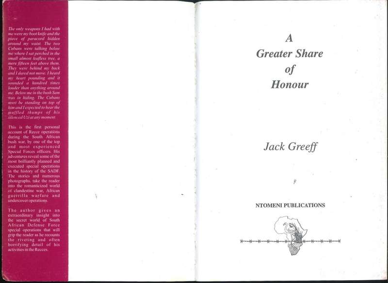 A GREATER SHARE OF HONOUR **Jack Greeff 1st Edition**