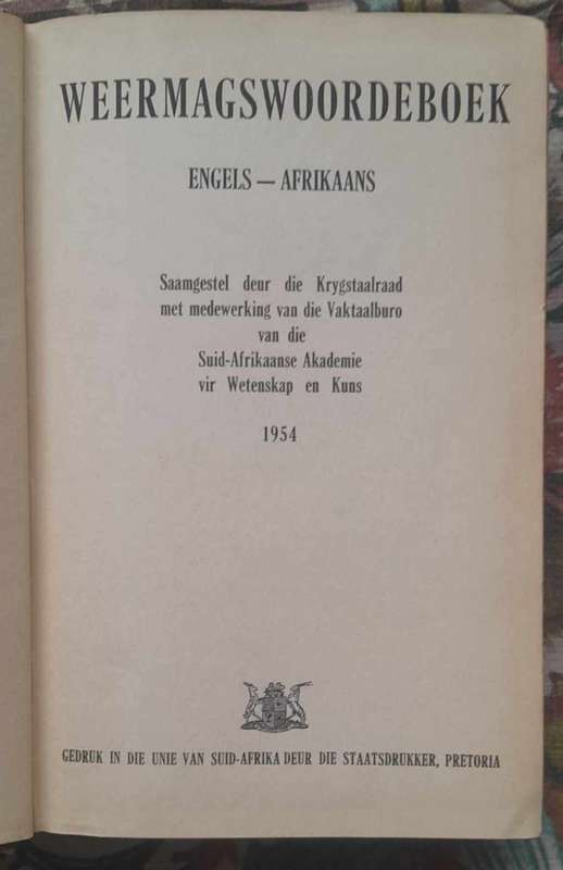 SA ARMY  WEERMAGSWOORDEBOEK **Vintage**