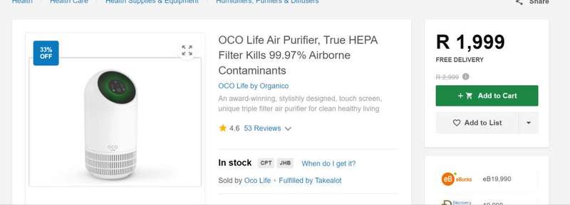 Heartdeco/Oco Life air purifier with new/unused spare filter