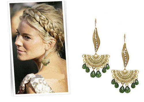 Unique Sexy Gold Fan-shaped Hollow tassel earrings with green Crystal