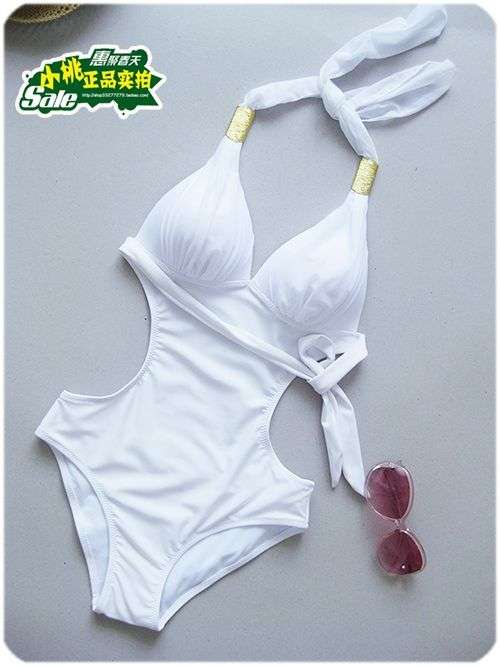 Sexy White One Piece Halter Padded Monokini Swimsuit - Size Large