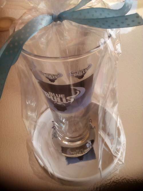 Blue Bulls Rugby Flared Pilsener Glass and Ceramic Ashtray Gift Pack. Collections Are Allowed.
