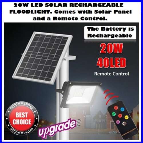 Solar LED Floodlights: Rechargeable + Remote Control 20W. Collections are allowed.