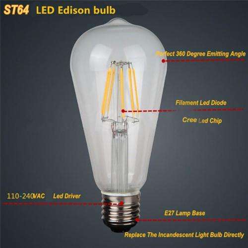 Warm White LED Light Bulbs: Filament Vintage ST64 Design Retro Light Bulbs. Collections Are Allowed.
