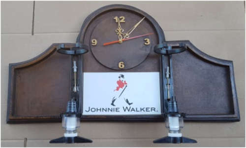 Liquor Dispenser: Johnnie Walker Scotch Whisky with 2 Optic Sets Plus A Clock. Collections Allowed.