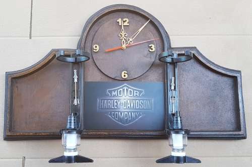 Harley Davidson MotorCycles Liquor Dispenser with 2 Optics and a Clock. Collections Are Allowed.