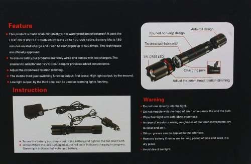 Rechargeable Zoomable CREE LED Torch Flashlight With 800 Lumens Output. Collections Are Allowed.