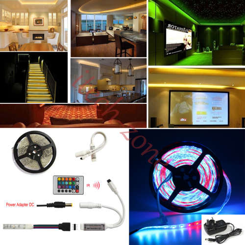 Remote Controlled RGB LED Strip Lights: 5-metre RGB Rolls with Adapter + Driver. Collections Allowed