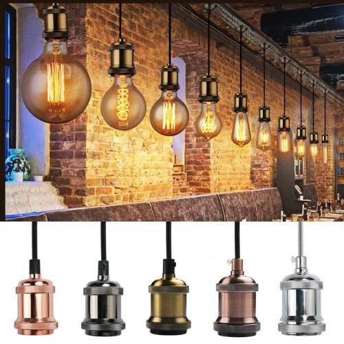 Light Pendant Ceiling Fittings + Bulbs: Retro Vintage Antique Edison E27. Collections are allowed.