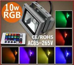 MultiColour LED RGB Floodlight: 10W 220V + IR Remote Control. Collections are allowed.