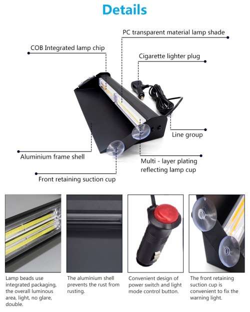 Cool White COB LED Windscreen Dashboard Vehicle Strobe Flash Dash Light Bar. Collections Are Allowed