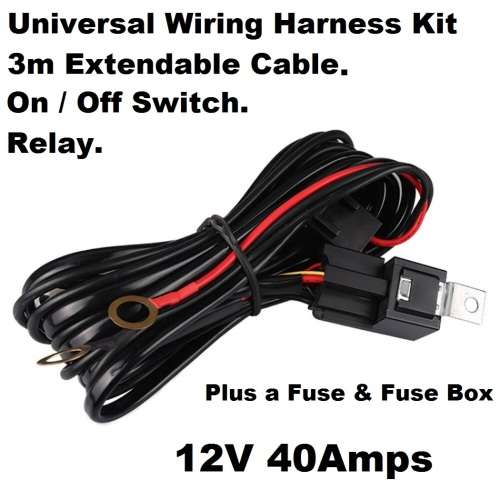 Wiring Harness Kit for LED Lights With Fuse, Relay, On/Off Switch, Double Leads. Collections Allowed