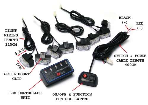 Cool White LED Flash Cluster Strobe Grille Lights 8x2LEDs 12V~32V. Collections are allowed.