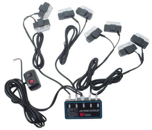 Cool White LED Flash Cluster Strobe Grille Lights 8x2LEDs 12V~32V. Collections are allowed.