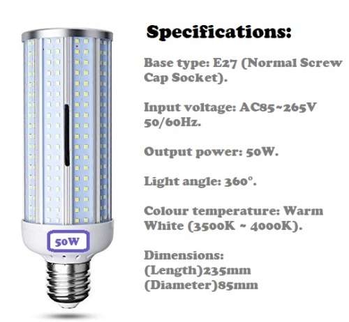 50W LED Corn Light Bulbs Warm White AC85~265V E27 Energy Saver. Collections allowed