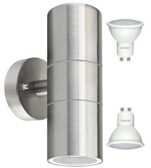 Stainless Steel Up Down Double Outdoor Wall Light Plus 2 LED Light Bulbs. Collections Are Allowed