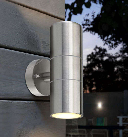 Stainless Steel Up Down Double Outdoor Wall Light Plus 2 LED Light Bulbs. Collections Are Allowed