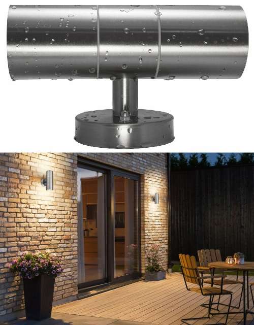 Stainless Steel Up Down Double Outdoor Wall Light Plus 2 LED Light Bulbs. Collections Are Allowed