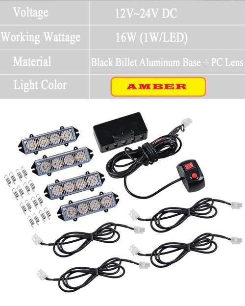 Amber Orange Yellow LED Flash Cluster Strobe Grille Lights 16LEDs (4x4pces). Collections Are Allowed