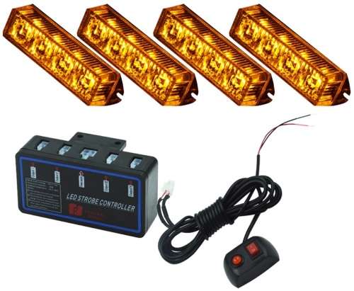 Amber Orange Yellow LED Flash Cluster Strobe Grille Lights 16LEDs (4x4pces). Collections Are Allowed