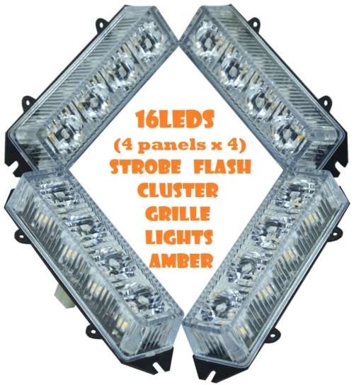 Amber Orange Yellow LED Flash Cluster Strobe Grille Lights 16LEDs (4x4pces). Collections Are Allowed