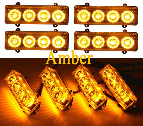 Amber Orange Yellow LED Flash Cluster Strobe Grille Lights 16LEDs (4x4pces). Collections Are Allowed
