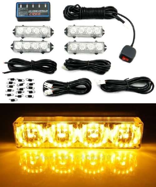 Amber Orange Yellow LED Flash Cluster Strobe Grille Lights 16LEDs (4x4pces). Collections Are Allowed