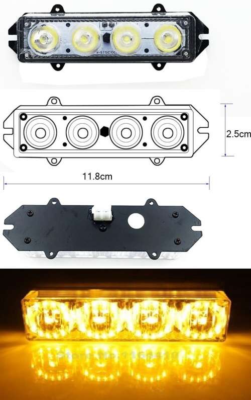 Amber Orange Yellow LED Flash Cluster Strobe Grille Lights 16LEDs (4x4pces). Collections Are Allowed