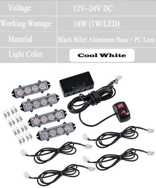 Cool White LED Grille Cluster Flash Strobe LED Lights 16LEDs (4x4pces of LEDs). Collections Allowed.