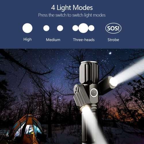 LED Torch Flashlight With 3Heads. Portable, Rechargeable, Zoomable. Novelty Unit. Collection Allowed