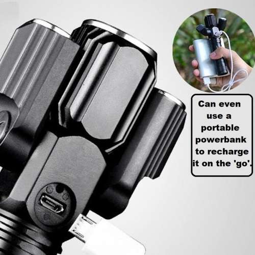 LED Torch Flashlight With 3Heads. Portable, Rechargeable, Zoomable. Novelty Unit. Collection Allowed