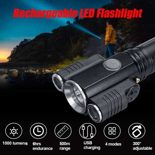 LED Torch Flashlight With 3Heads. Portable, Rechargeable, Zoomable. Novelty Unit. Collection Allowed