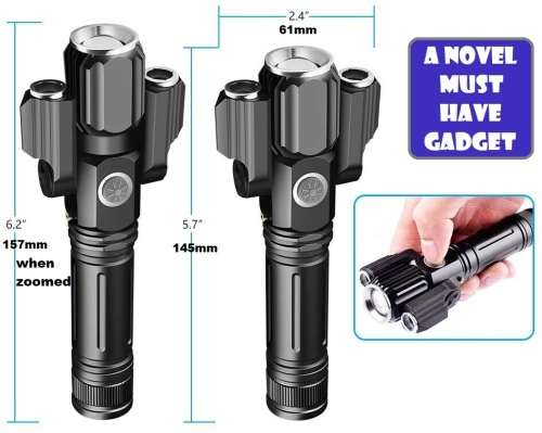 LED Torch Flashlight With 3Heads. Portable, Rechargeable, Zoomable. Novelty Unit. Collection Allowed