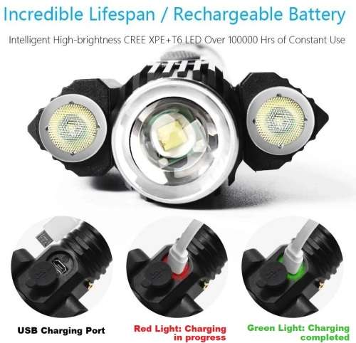 LED Torch Flashlight With 3Heads. Portable, Rechargeable, Zoomable. Novelty Unit. Collection Allowed