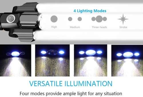 LED Torch Flashlight With 3Heads. Portable, Rechargeable, Zoomable. Novelty Unit. Collection Allowed