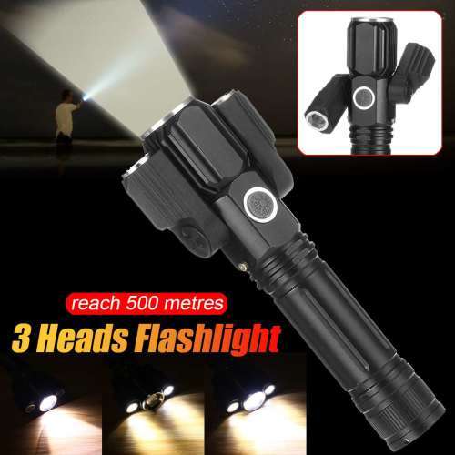 LED Torch Flashlight With 3Heads. Portable, Rechargeable, Zoomable. Novelty Unit. Collection Allowed