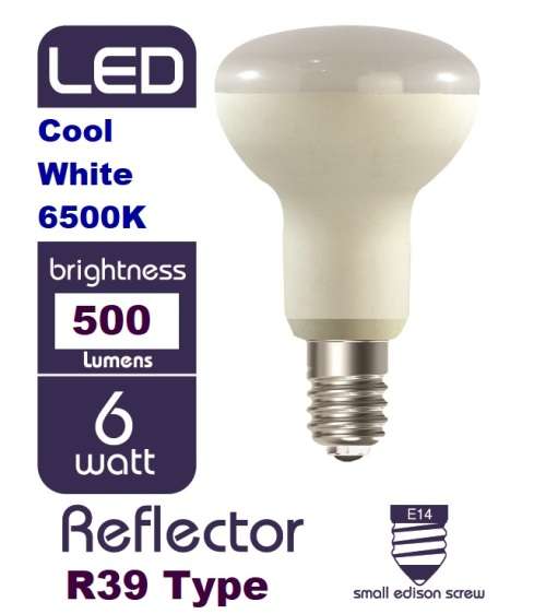 LED Light Bulbs: 6W R39 Series Reflector 185V~265V AC Cool White. Collections are allowed.