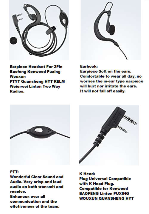 Earpiece Headset (Singles) PTT for Two-Way Walkie Talkie Radios / Transceivers. Collections Allowed.