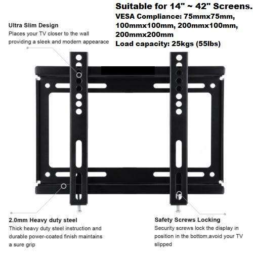 TV Wall Mount Bracket, Flat Panel TV Wall Bracket 14` ~ 42` inches. Collections are allowed.