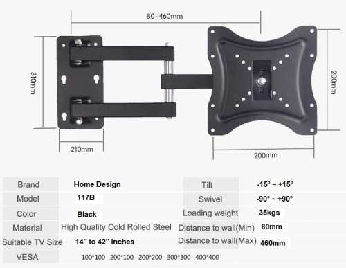 TV Wall Mount Bracket, Full Motion Cantilever Wall Mount Bracket 14``~42``. Collections are allowed.